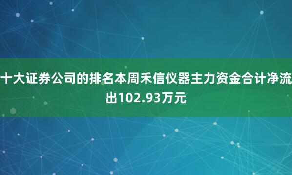 十大证券公司的排名本周禾信仪器主力资金合计净流出102.93万元